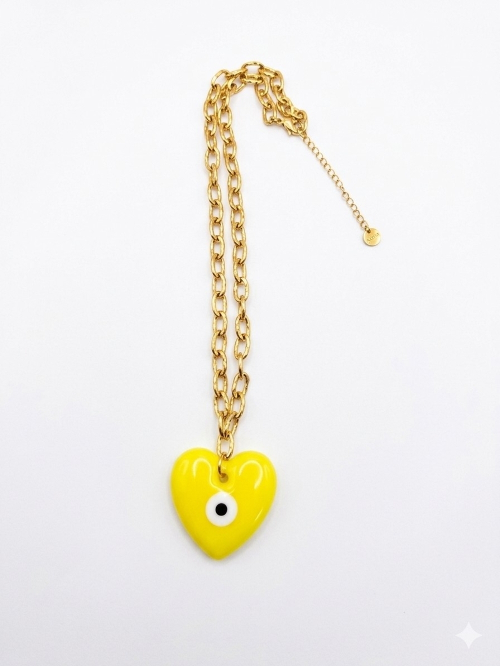 Yellow Heart Pendant Necklace with Protective Eye - Women Jewelry